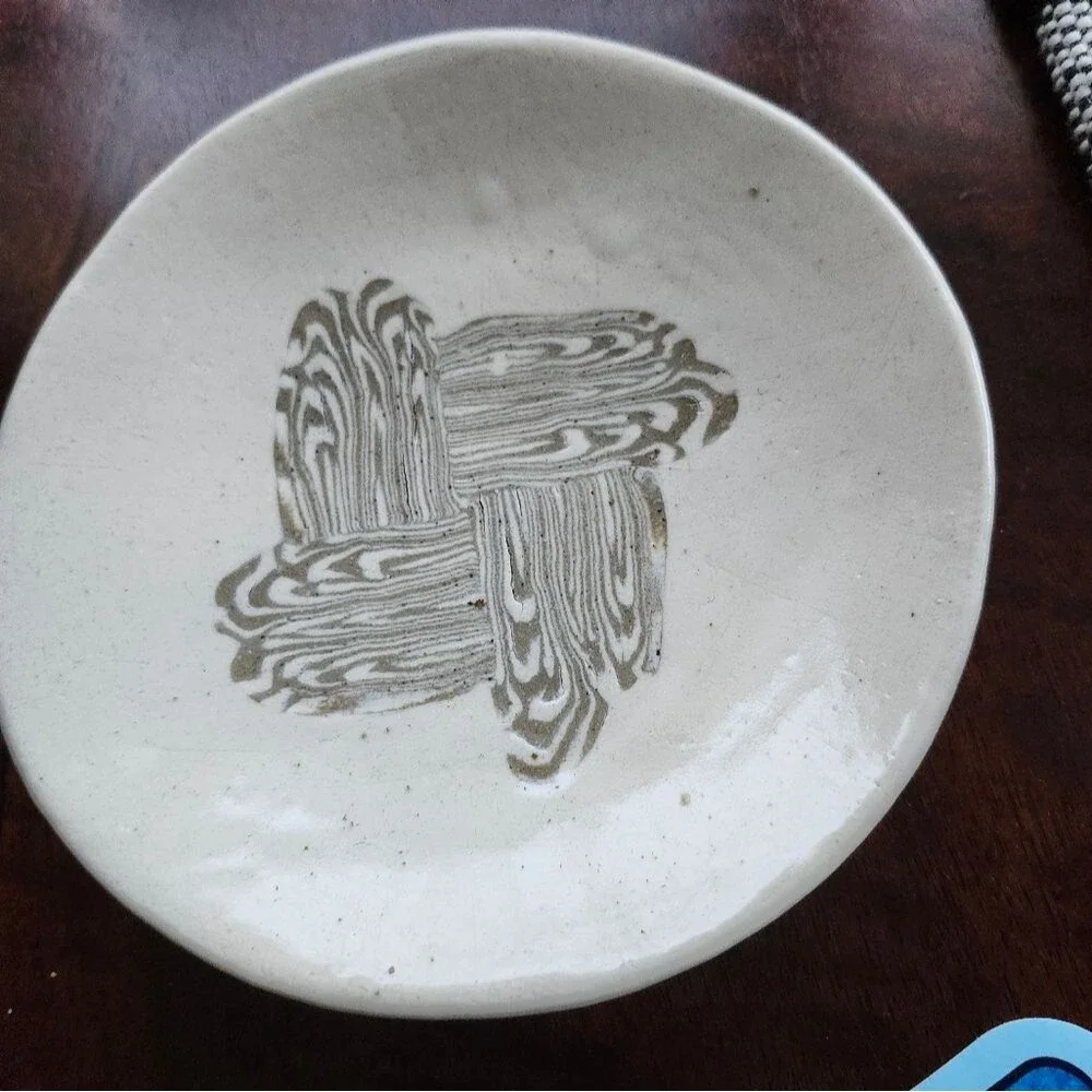 Handmade Cream Brown Abstract Artsy Small Ceramic Glazed Plate‎ Linda